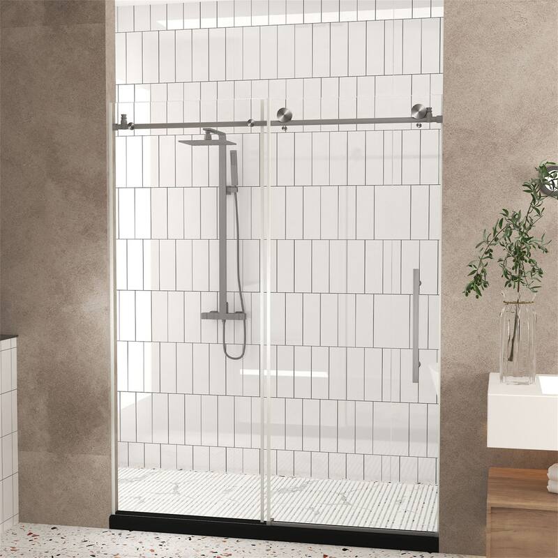 60"W x 76" H Frameless Shower Door with 1/4 "Tempered Glass,Handle - Brushed Nickel