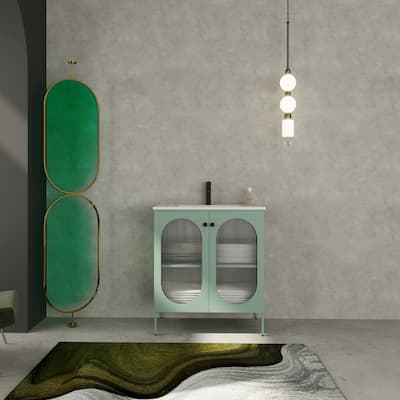 30 inch Steel Freestanding Bathroom Vanity With Ceramic SInk