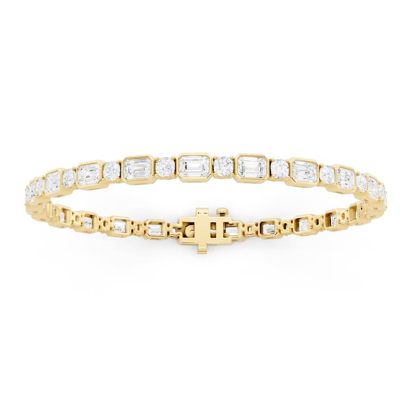 Auriya 14K Gold Lab Grown Diamond Bezel Tennis Bracelet 9 1/3 ct. tw. (E-F VS) - Yellow