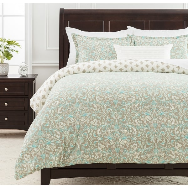 slide 2 of 2, Chanasya Paisley Damask Ultra Soft Microfiber Duvet Cover Set Damask Sage - Full - Queen