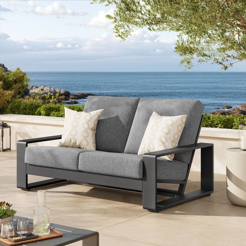 Lirienne Outdoor Patio Aluminum Loveseat - Light Gray Gray