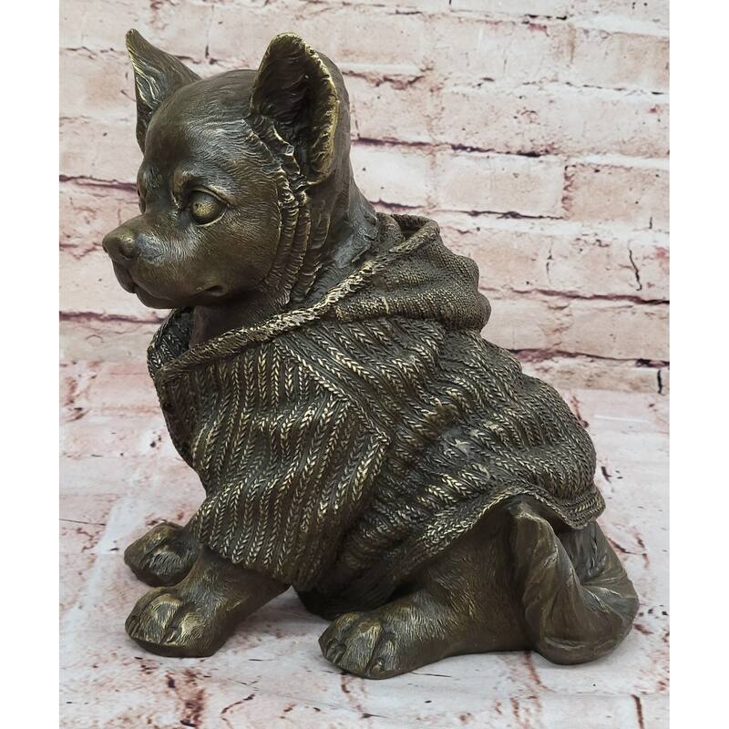 Cute Chihuahua Imitative Dog In Hooded Sweater Bronze Sculpture Figurine Statue Hot Cast