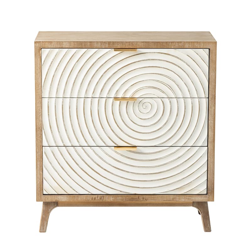 COZAYH Modern Farmhouse Nightstand, Drawer with Handcrafted Wood Ring Motif