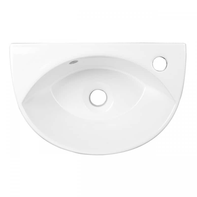 Juniper Wall Mount Sink 17" White Ceramic Oval Sink with Overflow and Single Faucet Hole, (Set of 2) Renovators Supply