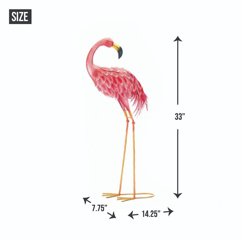 Standing Flamingo Looking Back Outdoor Statue - 33" - Pink and Beige