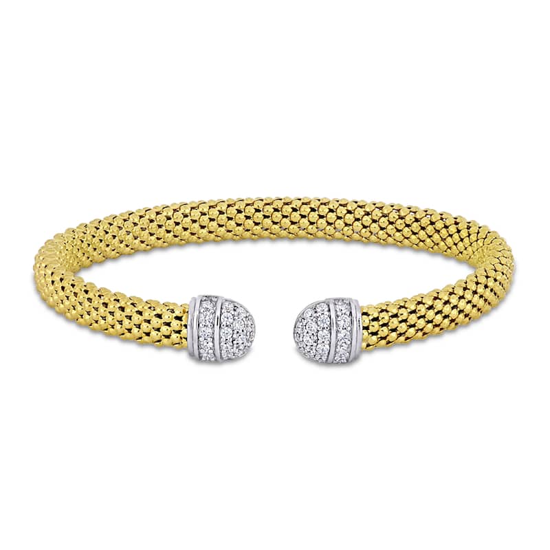 Miadora 2ct TGW Cubic Zirconia Popcorn Design Open Bangle in Two tone