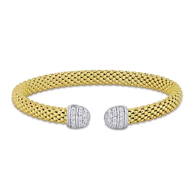 Miadora 2ct TGW Cubic Zirconia Popcorn Design Open Bangle in Two tone