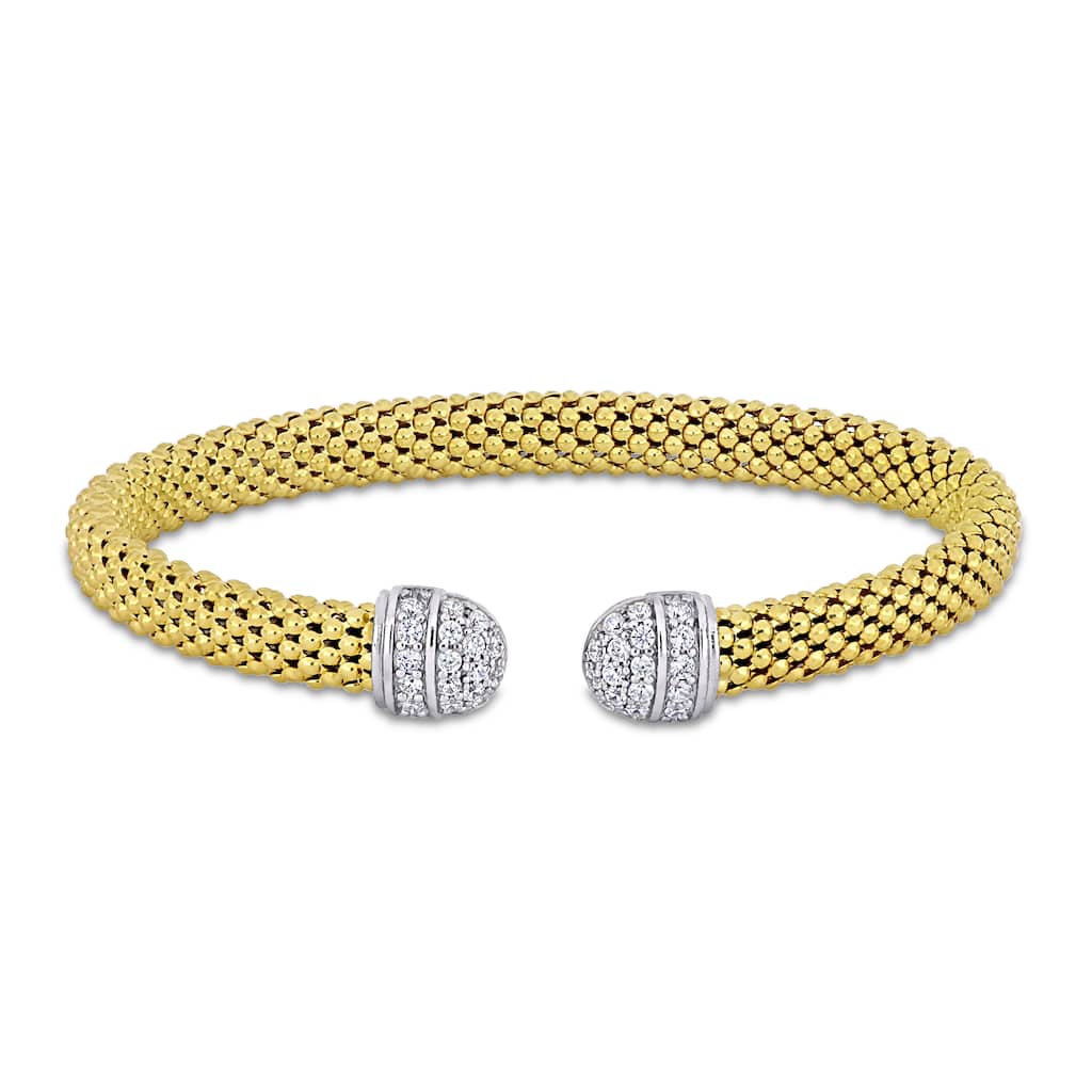 Miadora 2ct TGW Cubic Zirconia Popcorn Design Open Bangle in Two tone
