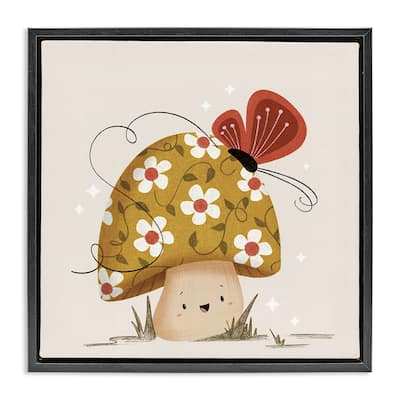 Stupell Happy Mushroom & Butterfly Framed Floater Canvas Wall Art Design By Sarah Hickman