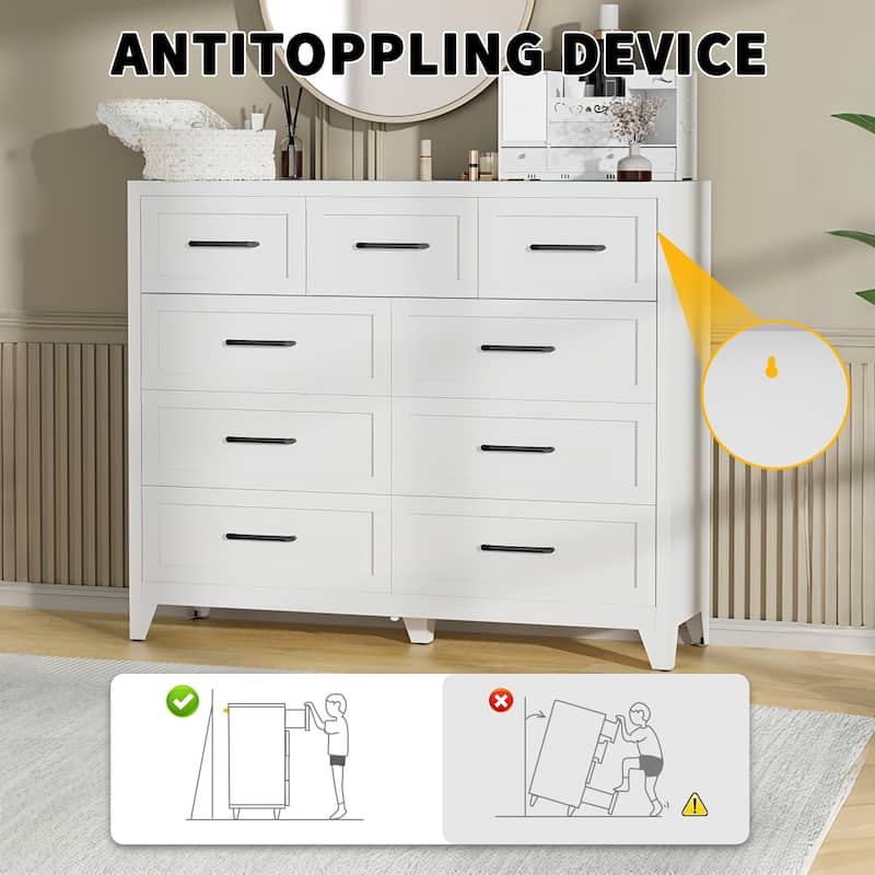 Bedroom Dresser Metal Storage Cabinet with Drawers, Space-Saving Chest of Drawers for Bedroom Living Room Entryway