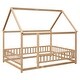 preview thumbnail 14 of 37, Full Size Wooden Floor Bed with House Roof Frame, Fence Guardrails for Kids, Bedroom
