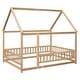 preview thumbnail 34 of 37, Full Size Wooden Floor Bed with House Roof Frame and Guardrails