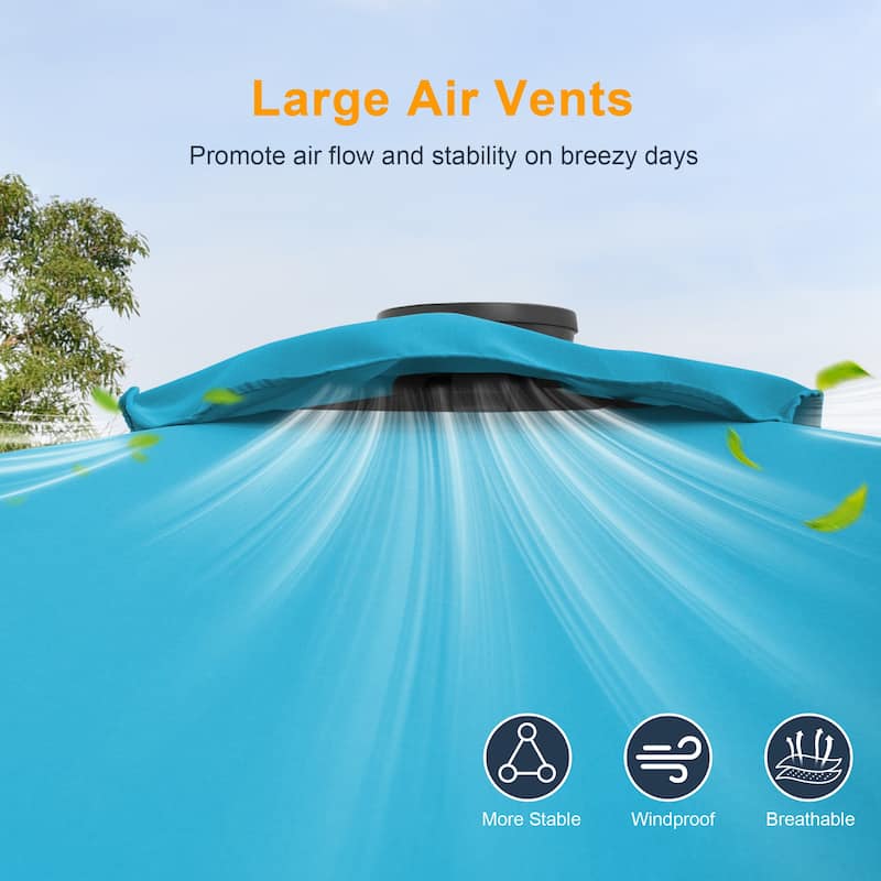 LIVOOSUN 10x6.5ft Steel Solar-Powered LED Patio Umbrella,w/Crank Tilt