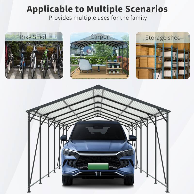 Industrial-Grade Galvanized Steel Carport‌ – Heavy-Duty Structure with 4 Angled Square Tube Supports & Corrosion-Resistant Roof