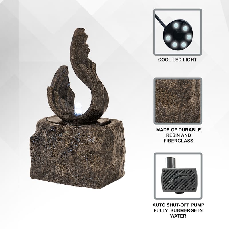XBrand 25 in H Stone-look Sculptural Modern Freestanding Fiber Resin Outdoor Garden Fountain w/ LED Light