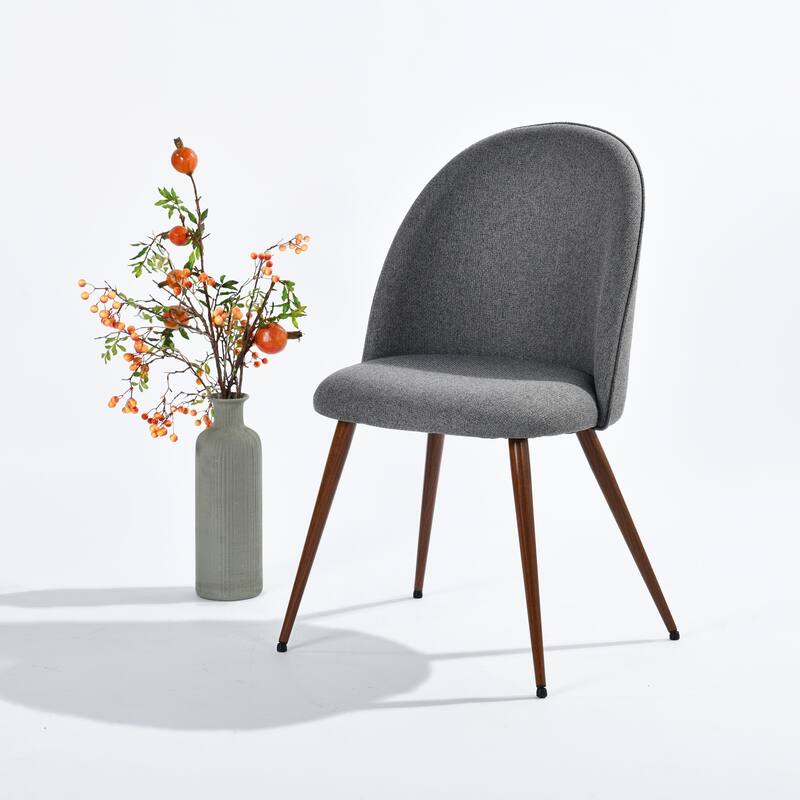 Homy Casa Beige Fabric Dining Chairs with Walnut Legs, Set of 2