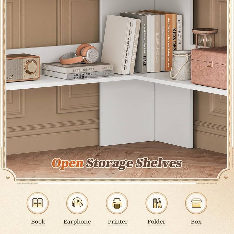 Small Corner Desk Triangle Computer Desk Drawer Storage Shelves