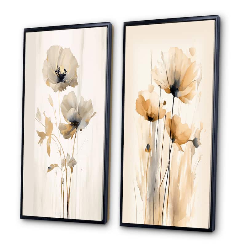 Designart "Vibrant Poppies" Floral Framed Wall Art Set Of 2 - White Wall Art Set Of 2