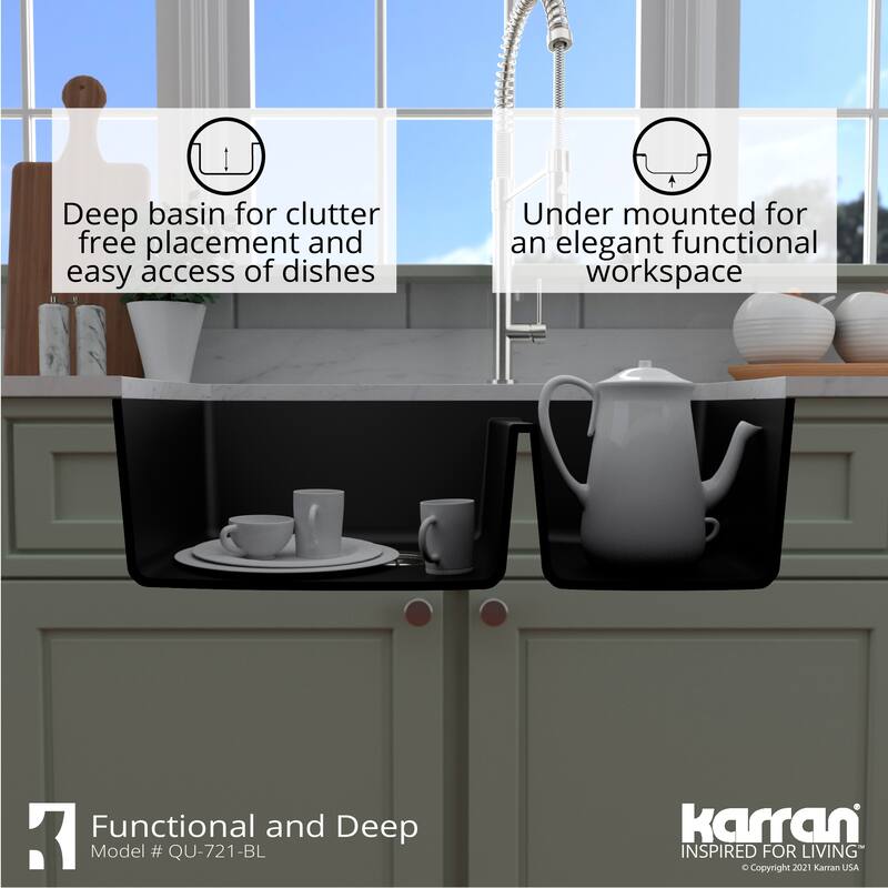 Karran Undermount Quartz 60/40 Double Bowl Kitchen Sink