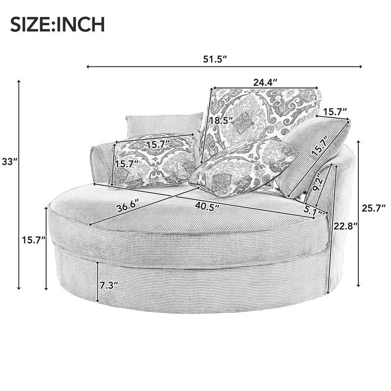 360 Degree Swivel Round Sofa Chair with 5 Movable Pillow