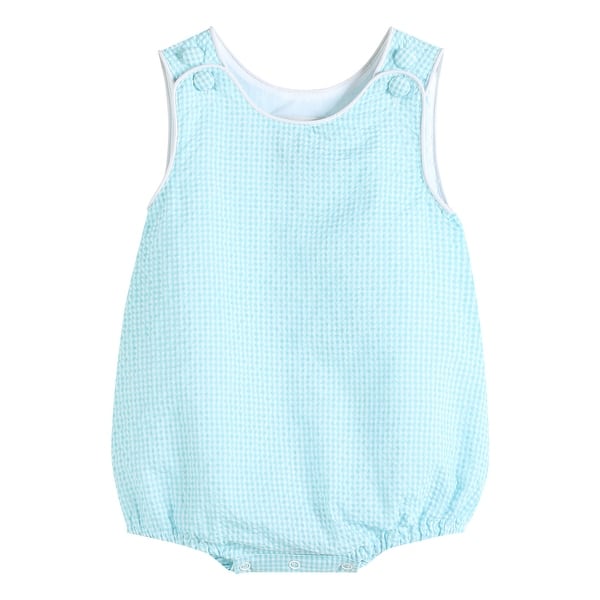 slide 2 of 4, Classic Turquoise Seersucker Bubble Romper