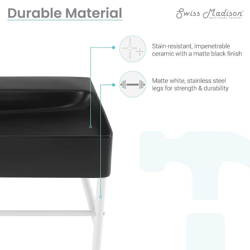 Charme 36 Ceramic Console Sink Matte Black Basin Matte White Legs - 36" x 16" 35"