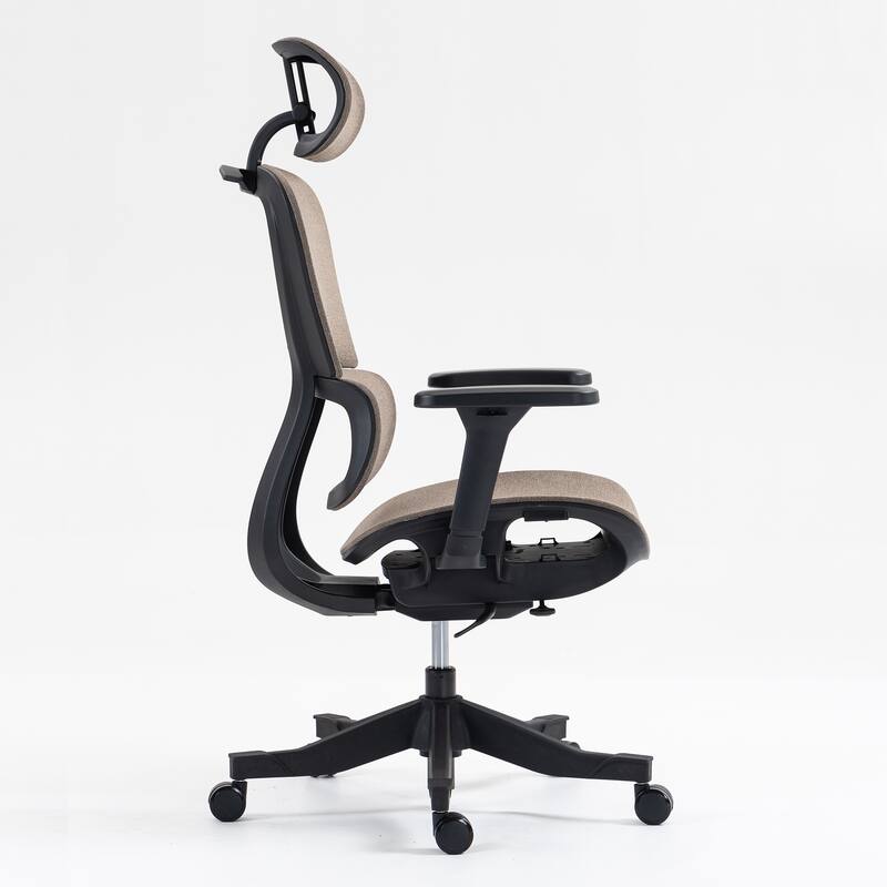 Brown Ergonomic Office Chair with High Back Mesh and Adjustable 4D Armrests