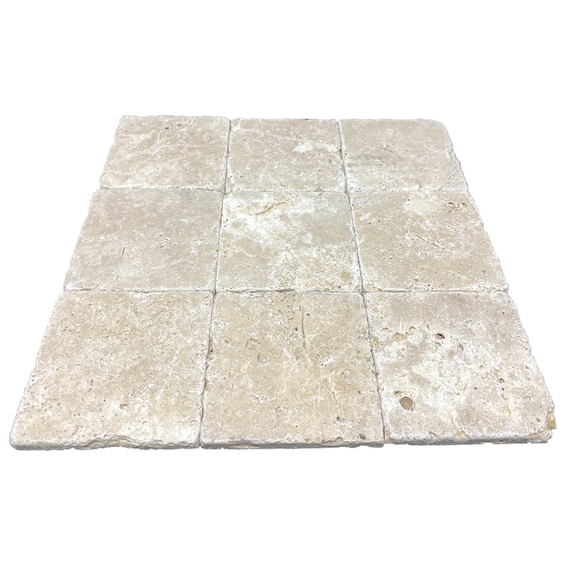 Ivory Travertine 4" x 4" Rustic Tumbled Tile