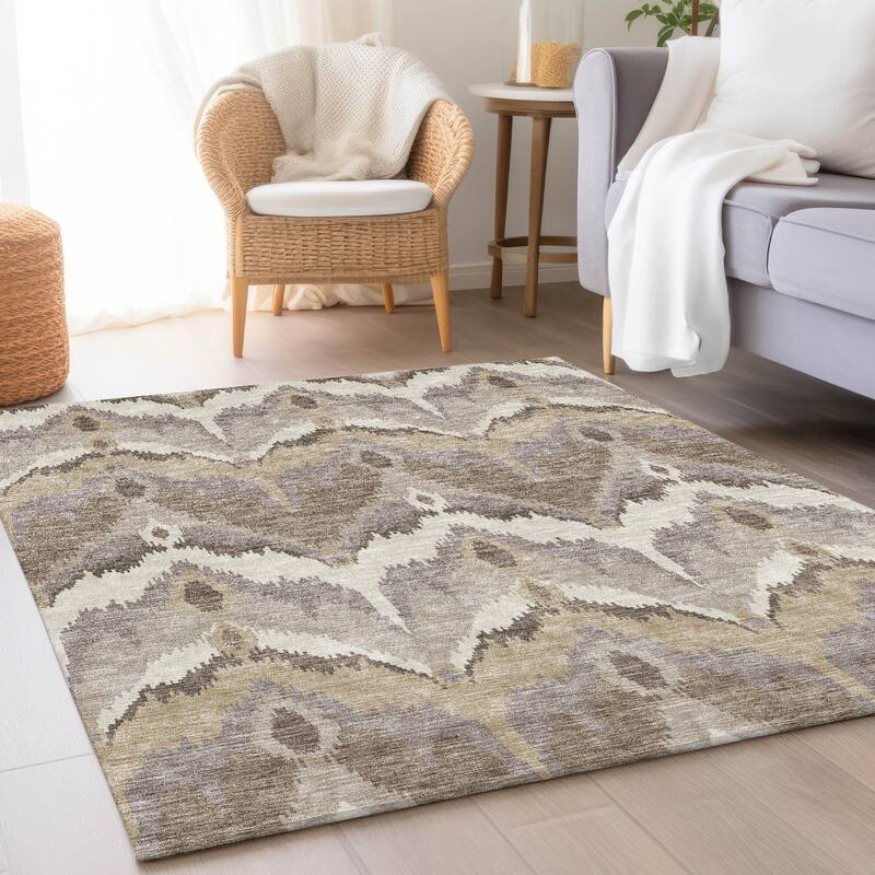 Machine Washable Indoor/ Outdoor Chantille Boho Ikat Rug