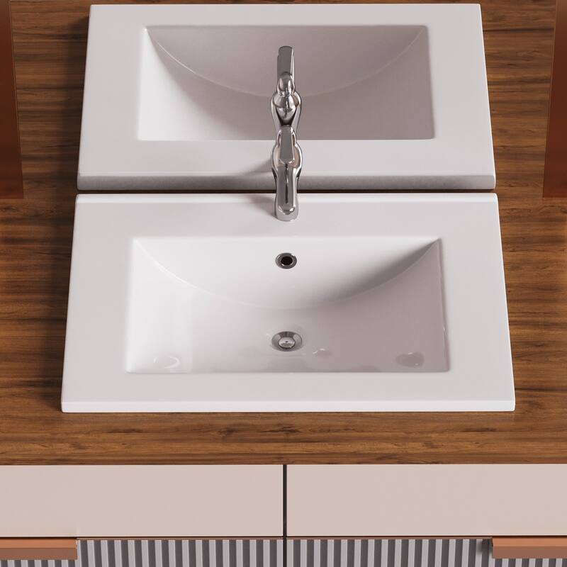 White Drop-in Sink 23.62" Porcelain Self-Rimming Rectangular Sink with Chrome Faucet and Drain Renovators Supply