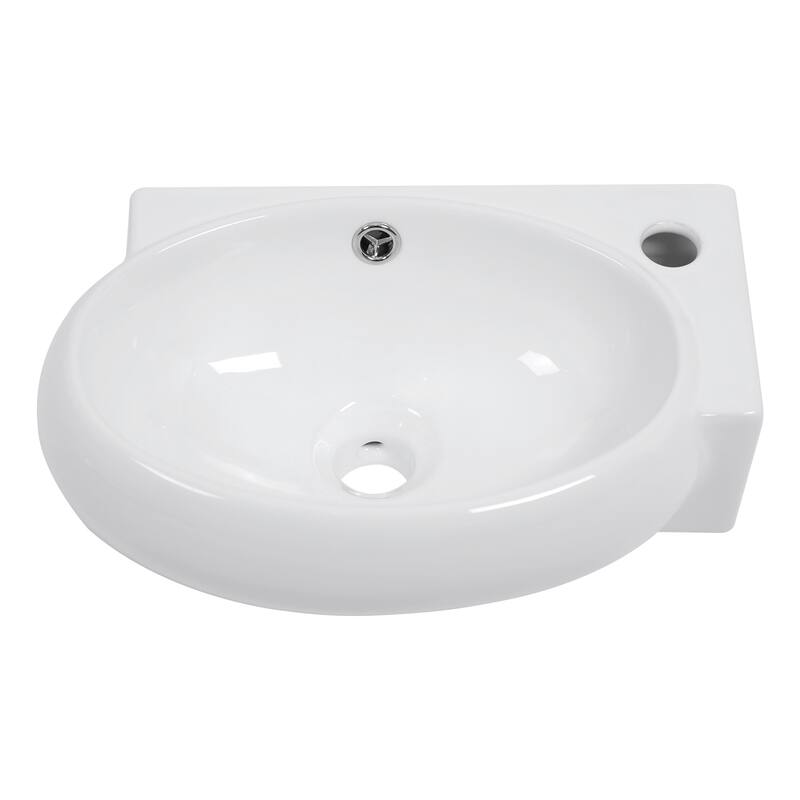 Modern 16-Inch White Ceramic Floating Bathroom Sink, Wall Mount with Single Faucet Hole