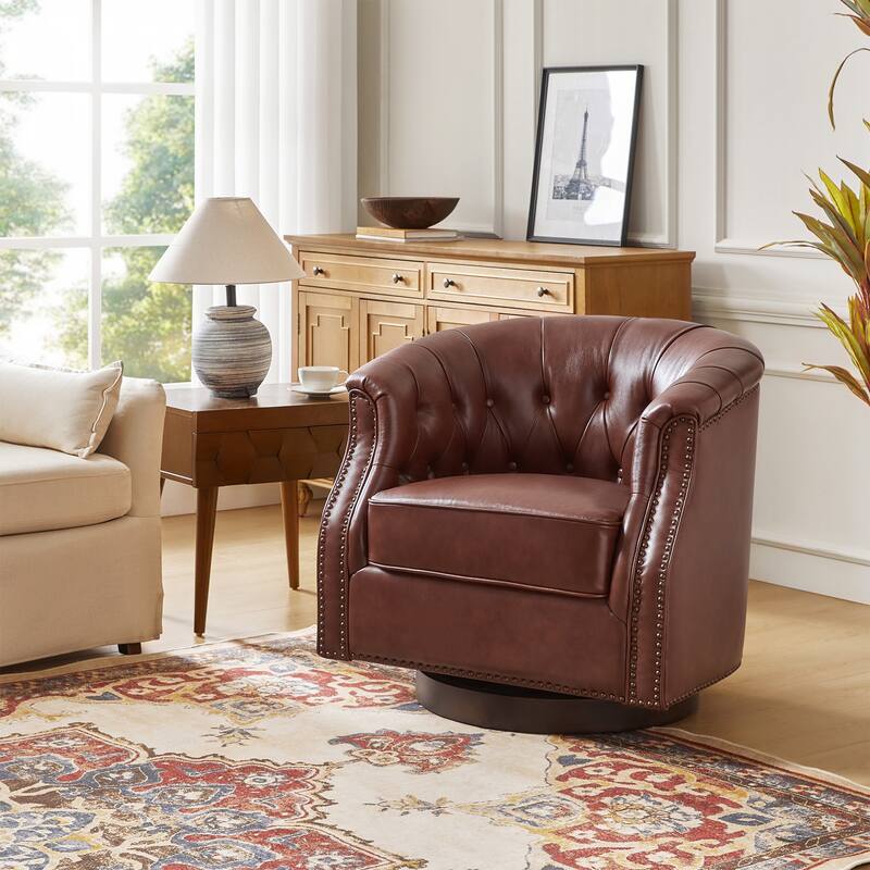 Max Traditional Chesterfield Rocker and Swivel Genuine Leather Chair with Nailhead Trims