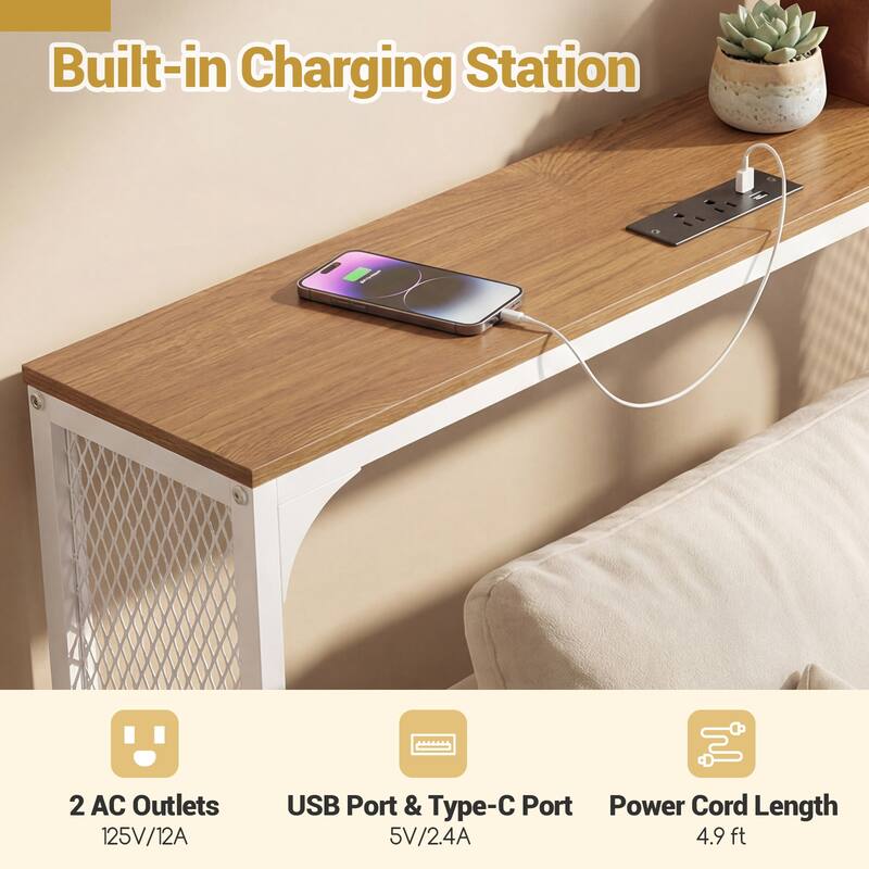 Gymax 71'' Console Table w/Power Outlet Metal Frame for Hallway Foyer