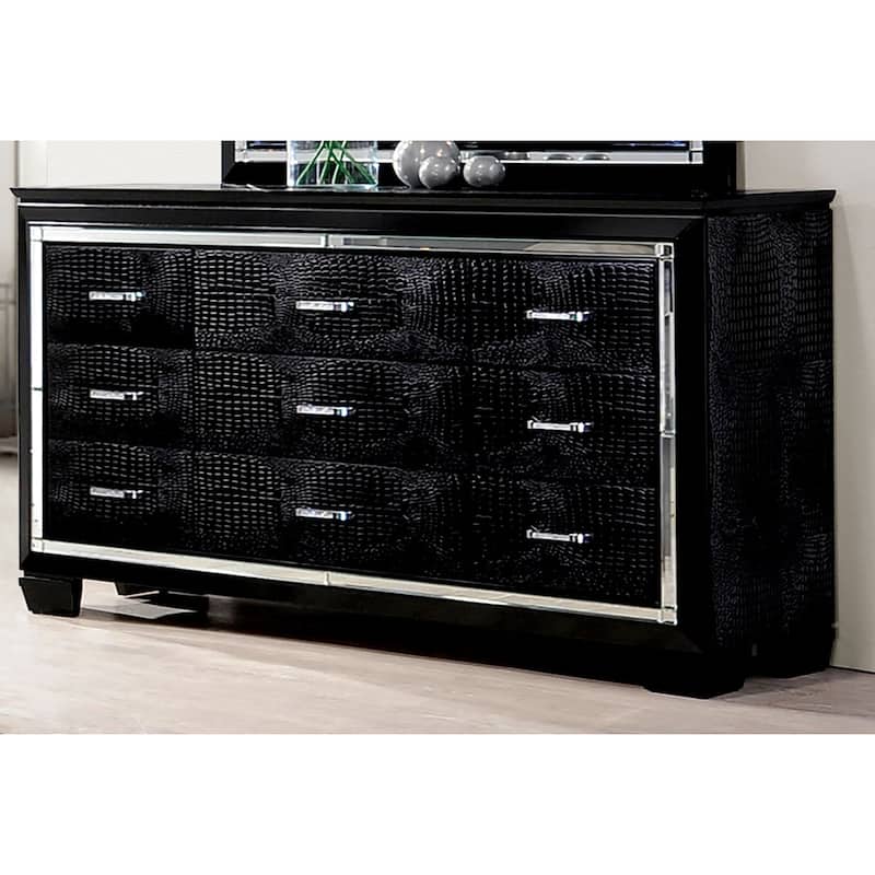 Ruff Contemporary 56-inch Wide 9-Drawer Solid Wood Dresser by Furniture of America - Black