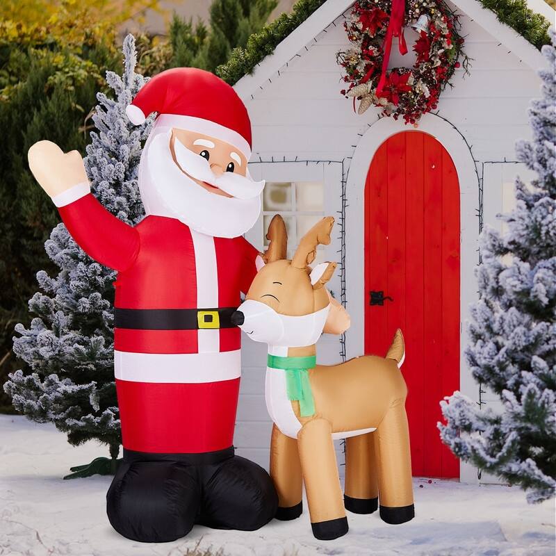 6.3FT Lighted Santa and Reindeer Christmas Inflatable Decoration - Red