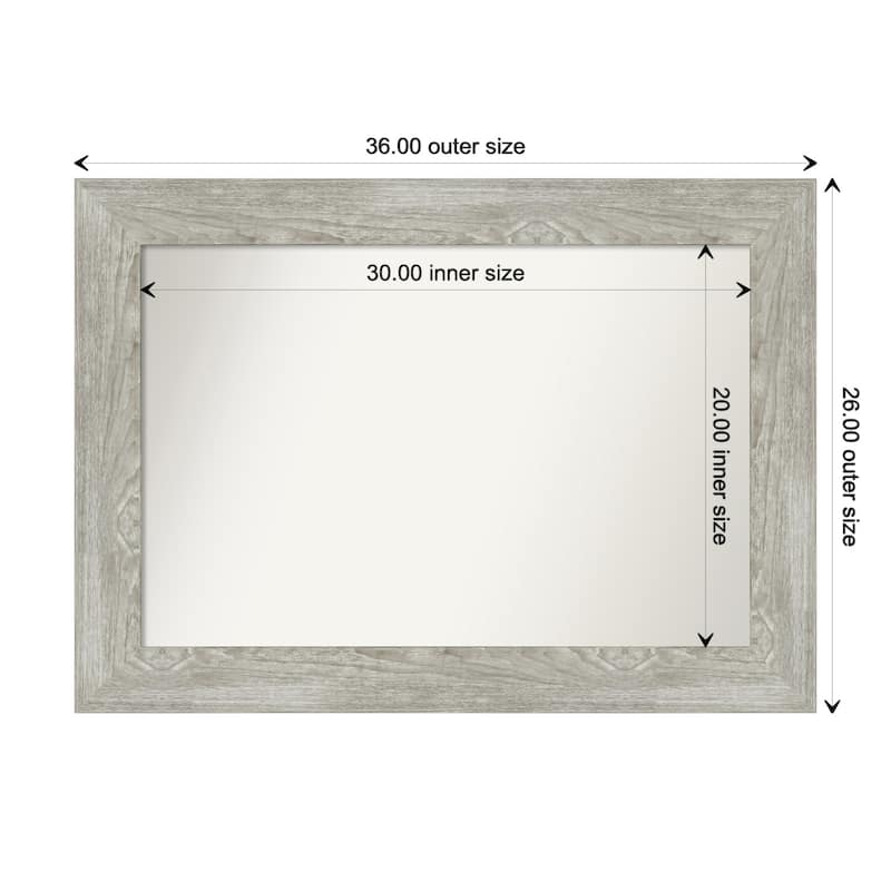Dove Greywash Framed Non-Beveled Custom Wall Mirror, Bathroom Vanity Mirror - Outer Size: 36 x 26
