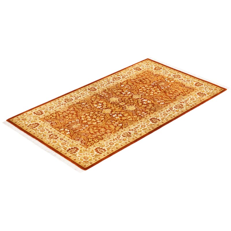 Overton Hand Knotted Wool Vintage Inspired Traditional Mogul Orange Area Rug - 3 x 5
