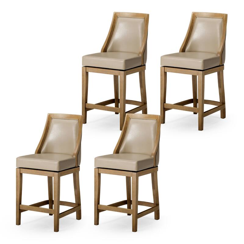 Maven Lane Vienna Swivel Kitchen Stool - Set of 4 - Weathered Oak Vegan Leather - Counter Height
