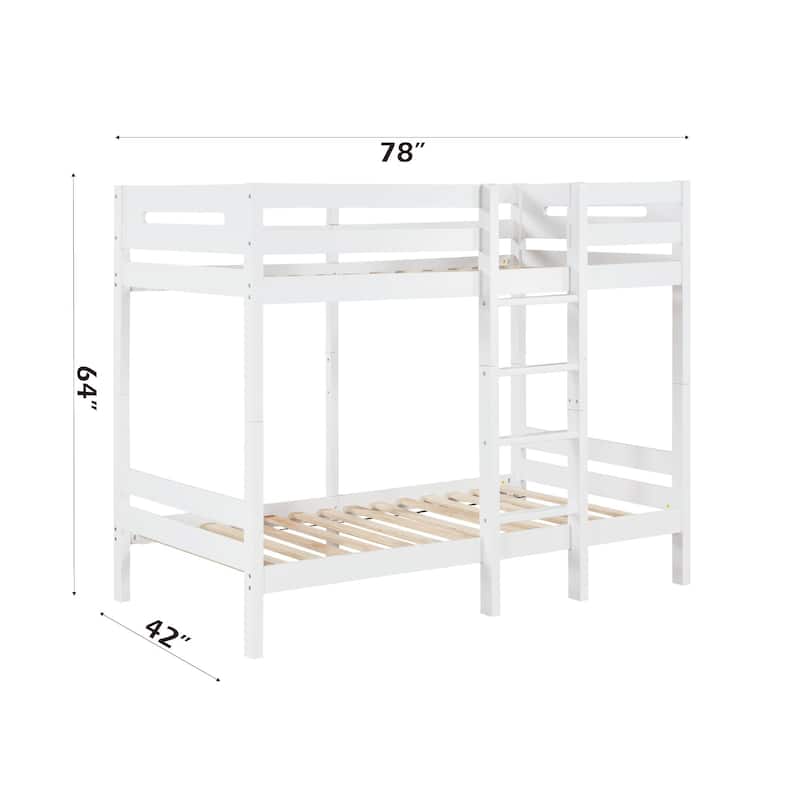 Twin over Twin Size Wood Bunk Bed with Ladder and Fence for Kids, Boys and Girls, Bedroom