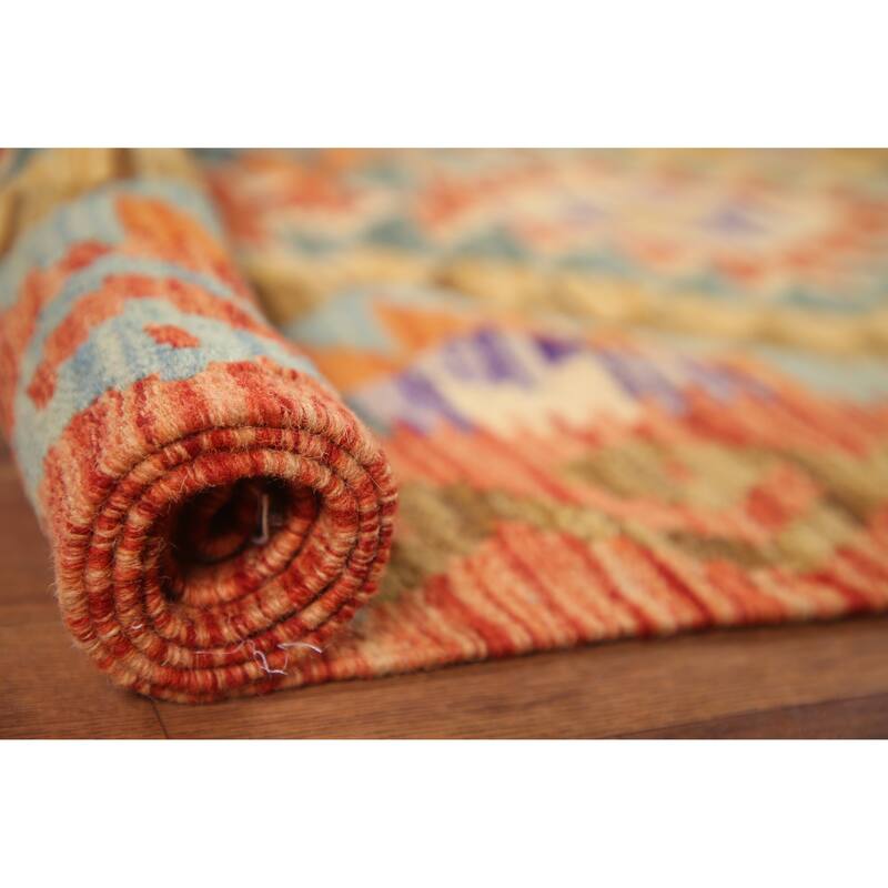 Hand Woven Oriental 100% Wool Carpet Southwestern All-Over Oranges & Rust Kilim Area Rug - 6' 9'' X 5' 3''