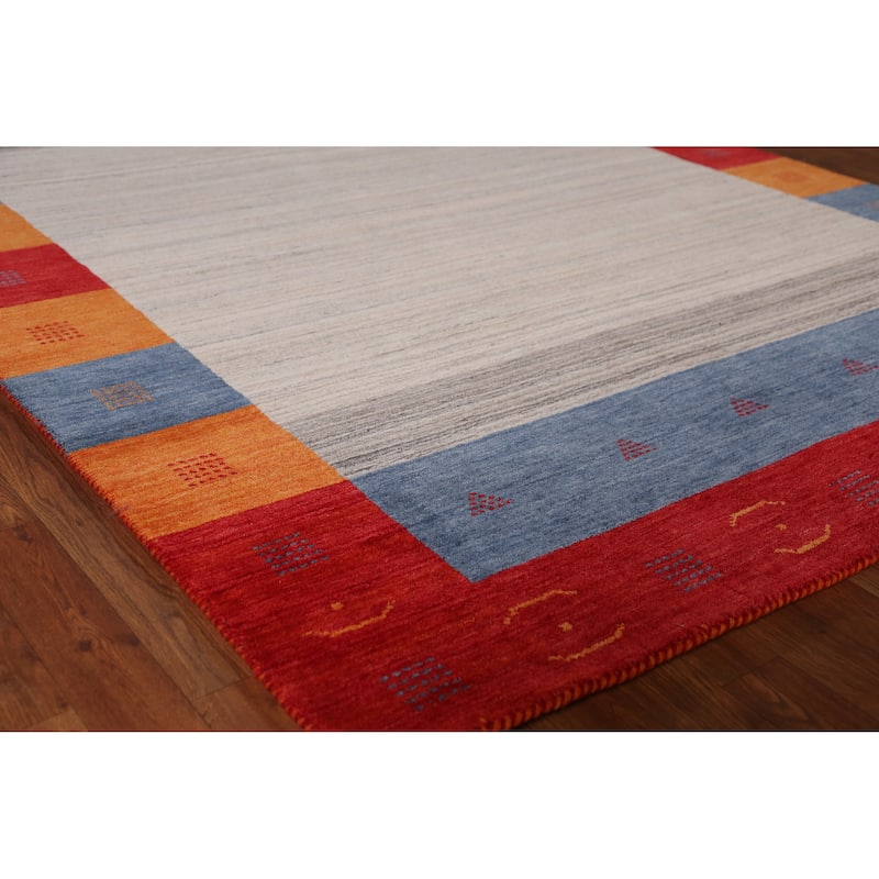 Beige Gabbeh Indian Area Rug Hand-Knotted Oriental Beige Wool Carpet - 6'1" x 7'11" - 6'1" x 7'11" - Ivory/Beige