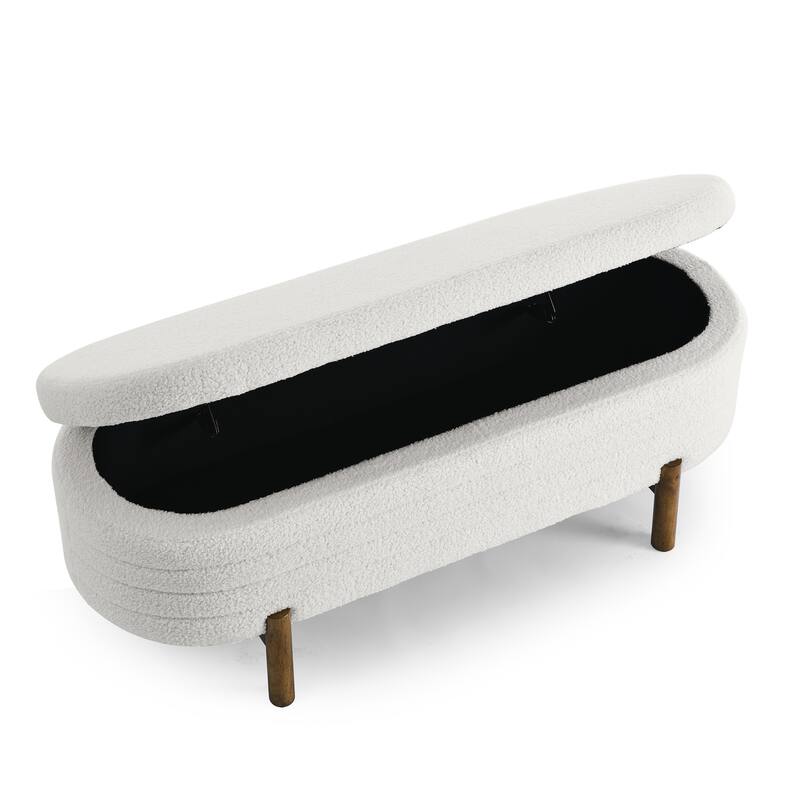 Ottoman Oval Storage Bench,Rubber Wood Leg,Beige(46."x17.7"x10.8")