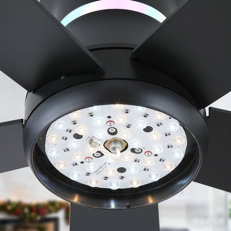 Kviflon 46 Inches RGB Flush Mount Ceiling Fan with Light and Remote,DC Motor,for Living Room Bedroom