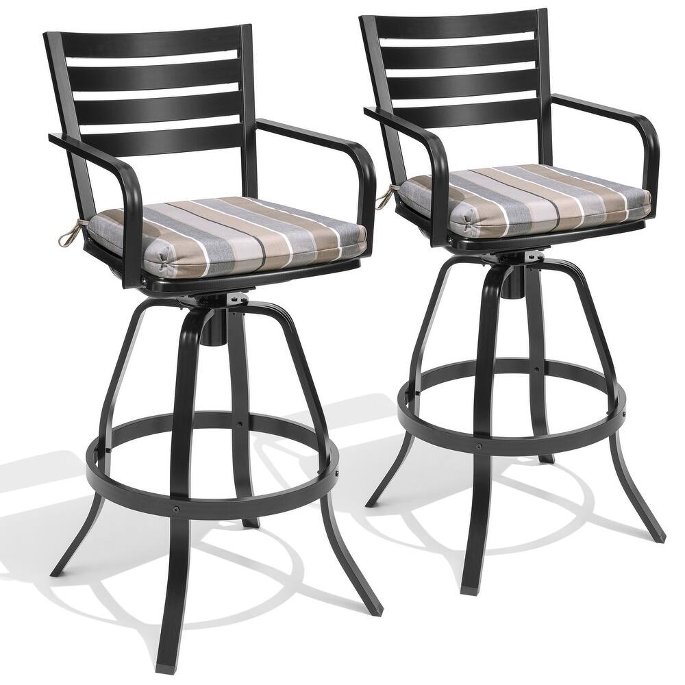 Outdoor Patio Aluminum Swivel Bar Stools Set with Sunbrella Cushion - 18.5 in L x 18.5 in W x 45.7 in H