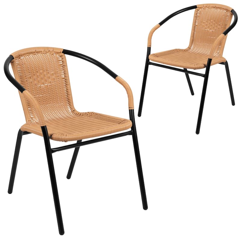 Indoor/Outdoor Stacking Rattan Restaurant Patio Chairs (Set of 2) - Beige