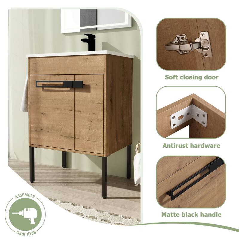 24" FreeStanding Bathroom Vanity with Sink, Floor Stand Bathroom Vanity with Soft Close Door and Adjustable shelf