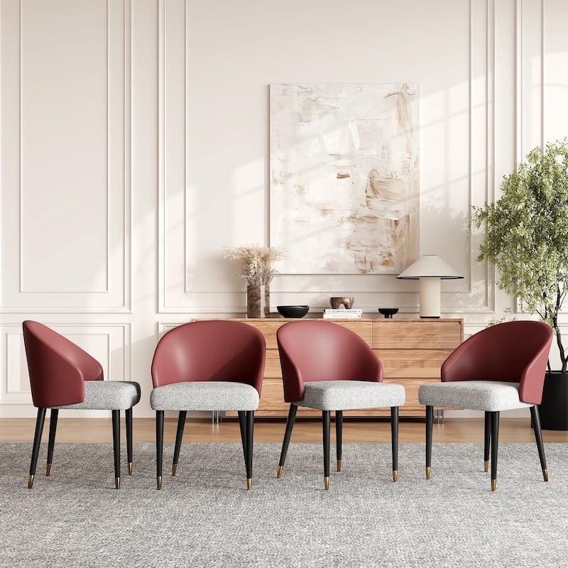 Modern Faux Leather and Fabric Upholstered Back Armchair Dining Chair Or Side Chair (Set of 4) - Red&Grey