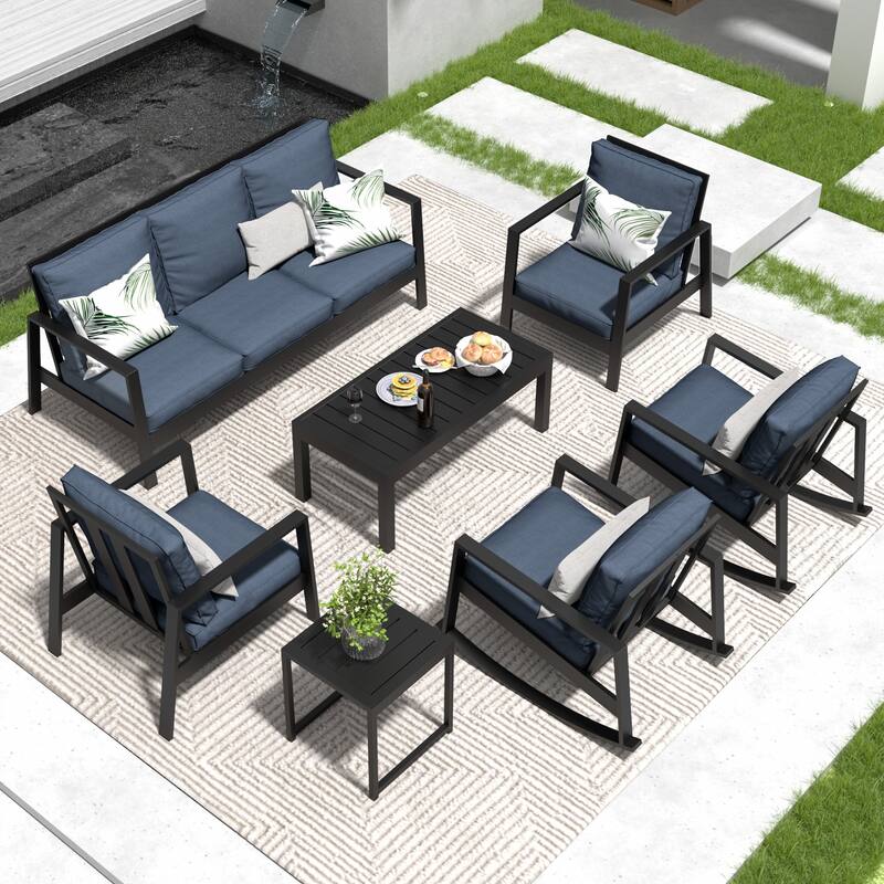 7-Piece Outdoor Sofa Seating Group With Rocking Chairs And Coffee Table