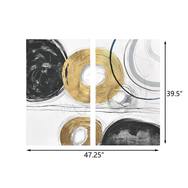 Circle Gets The Square Diptych 3D Paint and Leaf on Canvas Wall Art
