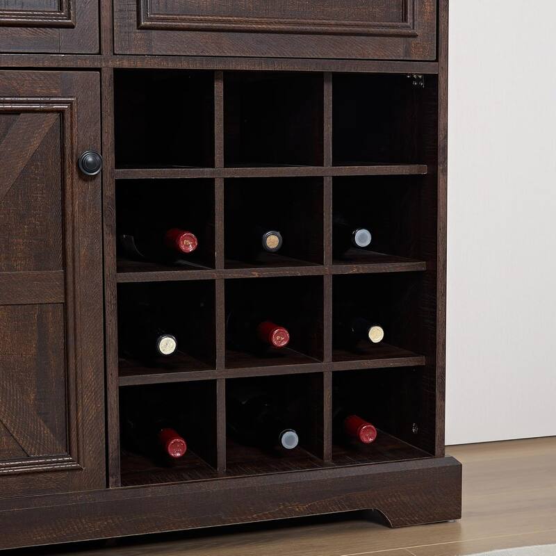 Roomfitters Farmhouse Buffet Cabinet with Storage Sideboard with 2 Drawers, Wine Bar Cabinet with Removable Wine Racks Storage